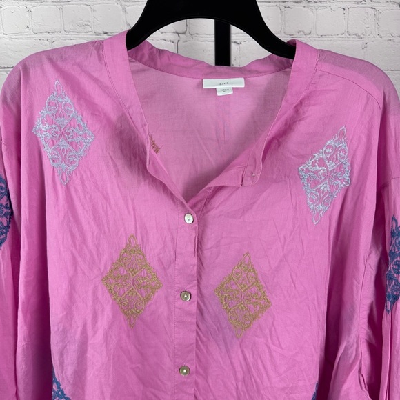 J. Jill Pink Button Down Embroidered Details Cotton Size 4X - Picture 3 of 8